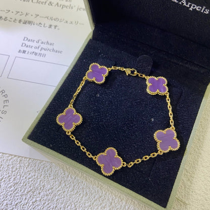 [Olivia JW]CLOVER  5 MOTIFS  PURPLE VIOLET BRACELET