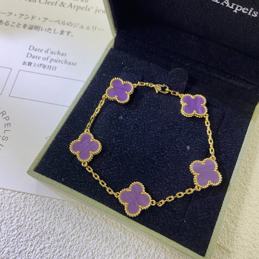 [Olivia JW]CLOVER  5 MOTIFS  PURPLE VIOLET BRACELET