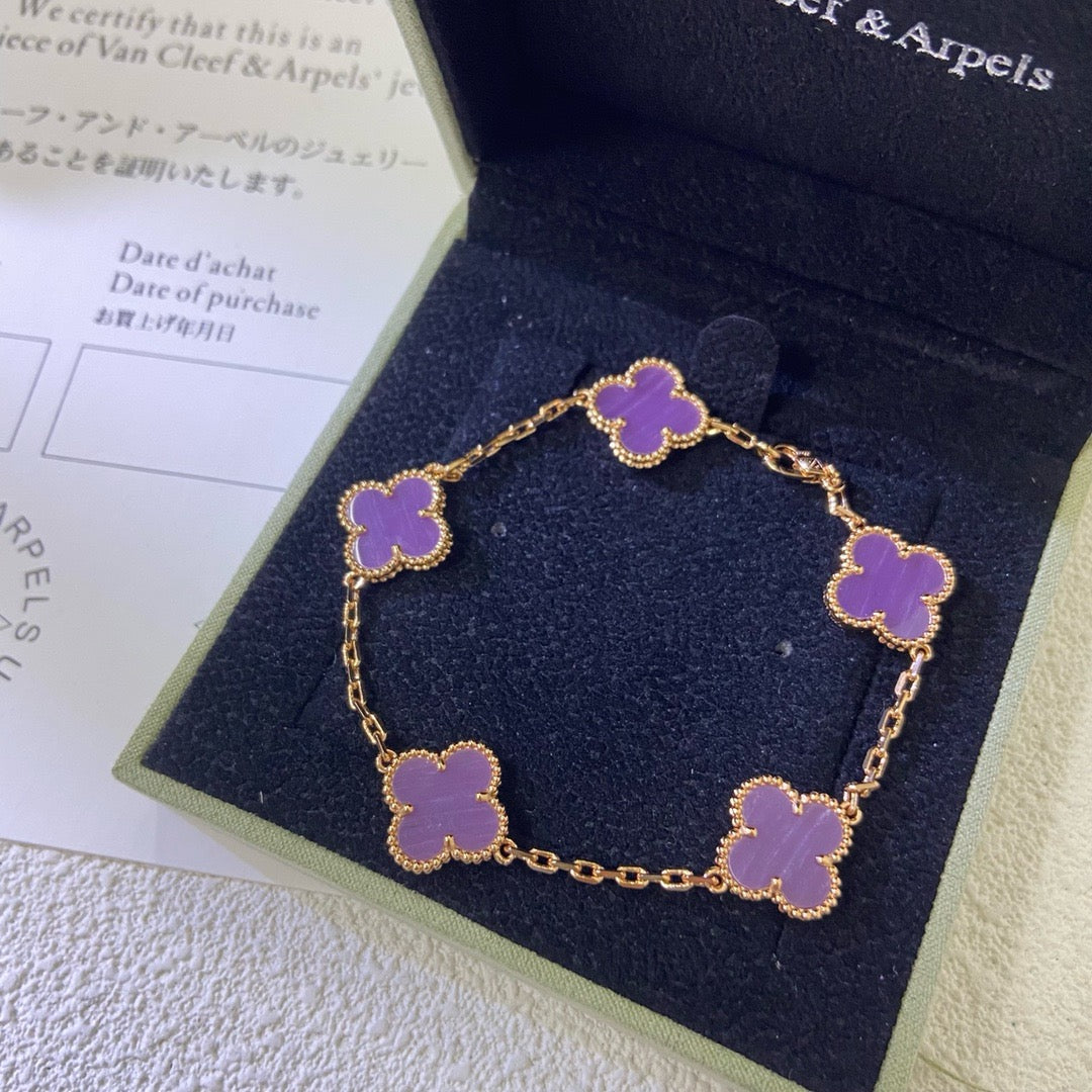 [Olivia JW]CLOVER  5 MOTIFS  PURPLE VIOLET BRACELET