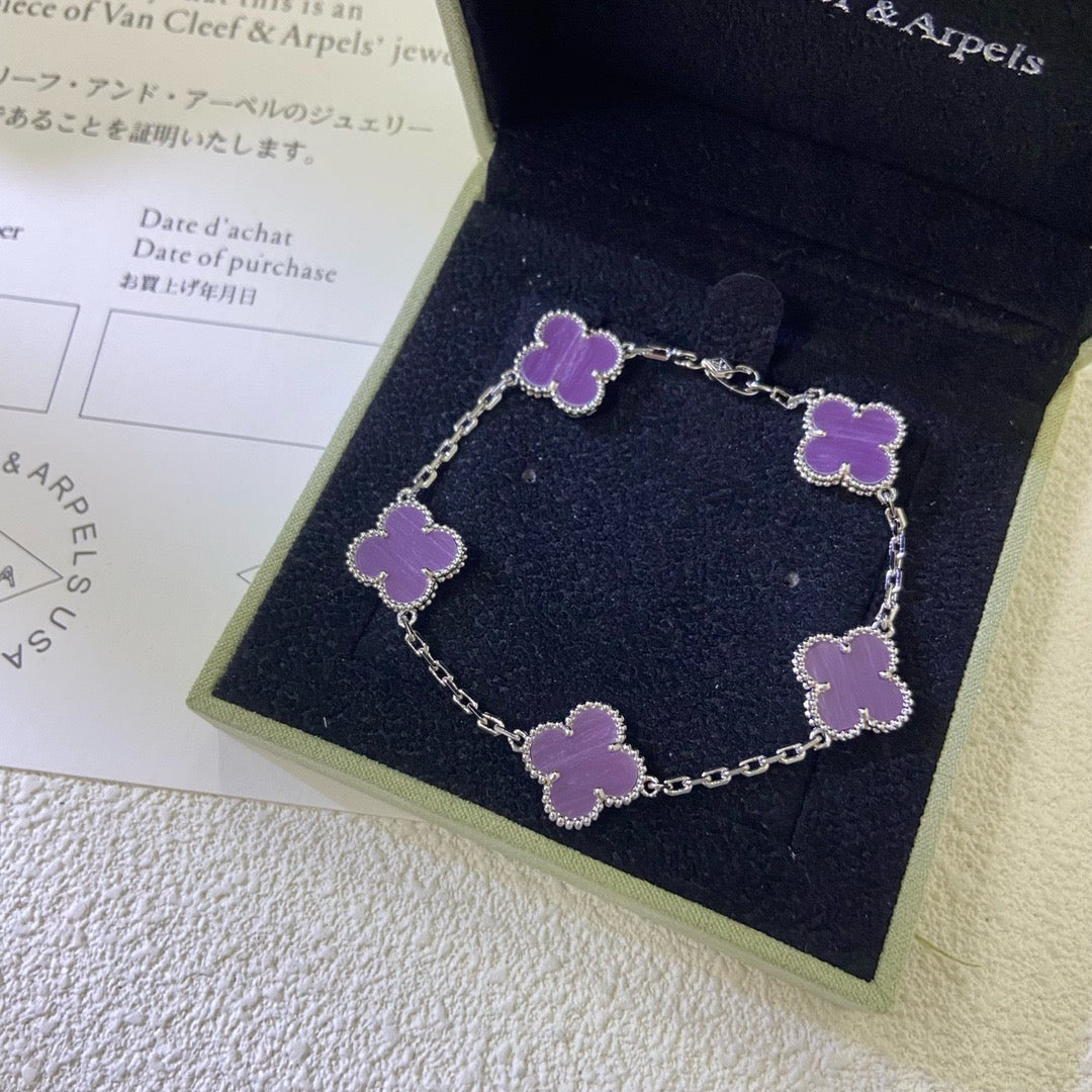 [Olivia JW]CLOVER  5 MOTIFS  PURPLE VIOLET BRACELET