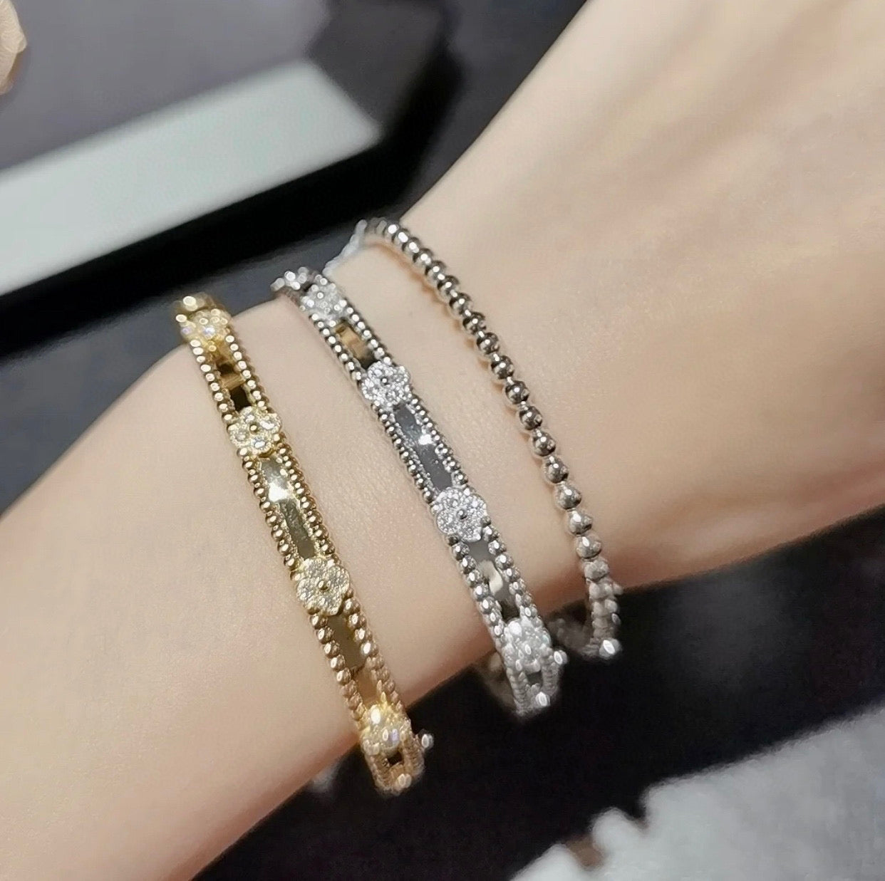[Olivia Jewelry]CLOVER BRACELET 4MM DIAMONDS