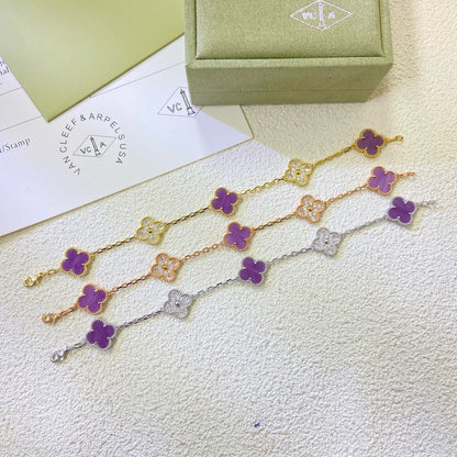 [Olivia JW]CLOVER  5 MOTIFS  PURPLE VIOLET DIAMOND BRACELET