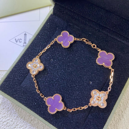 [Olivia JW]CLOVER  5 MOTIFS  PURPLE VIOLET DIAMOND BRACELET