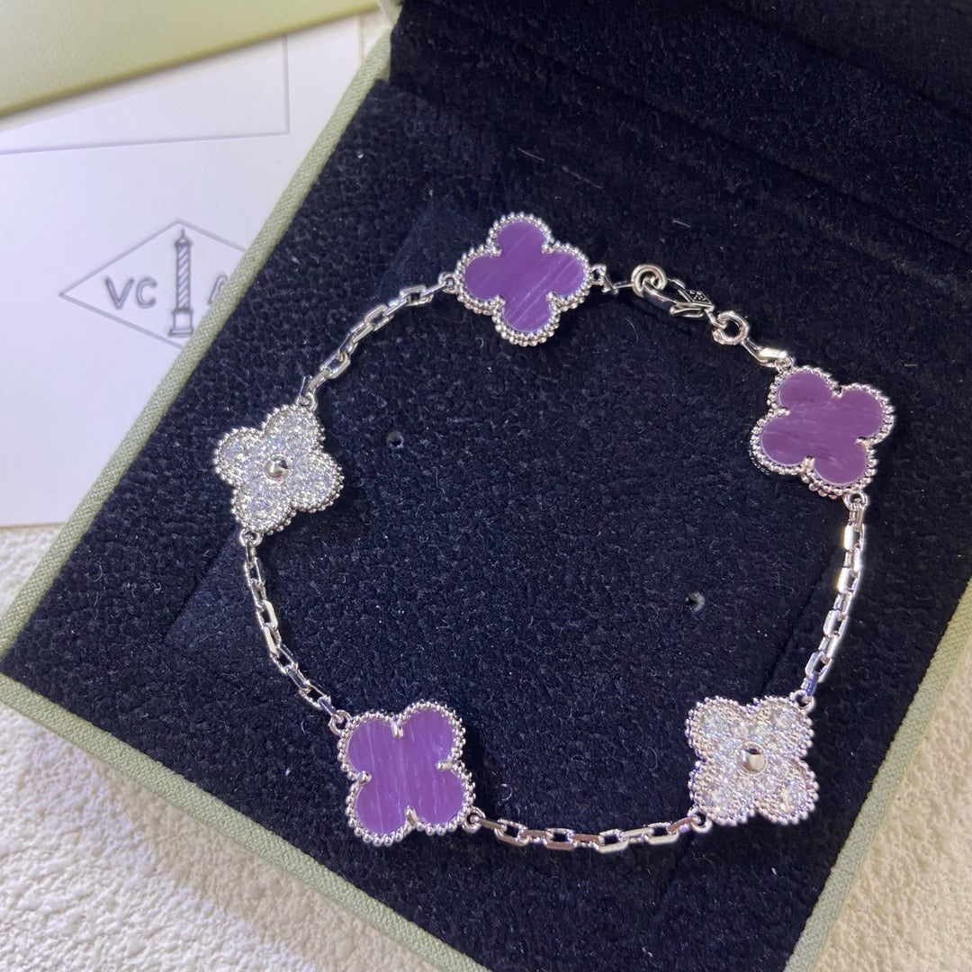 [Olivia JW]CLOVER  5 MOTIFS  PURPLE VIOLET DIAMOND BRACELET