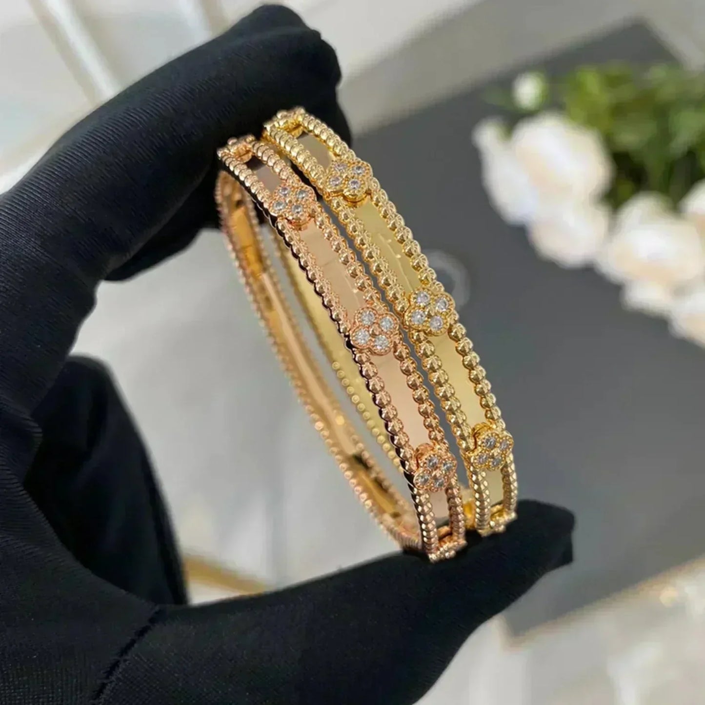 [Olivia Jewelry]CLOVER BRACELET 4MM DIAMONDS