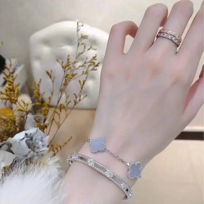 [Olivia JW]CLOVER  5 MOTIF PURPLE CHALCEDONY BRACELET SILVER
