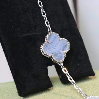 [Olivia JW]CLOVER  5 MOTIF PURPLE CHALCEDONY BRACELET SILVER