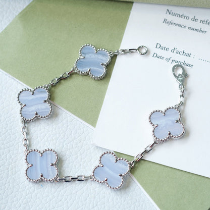 [Olivia JW]CLOVER  5 MOTIF PURPLE CHALCEDONY BRACELET SILVER