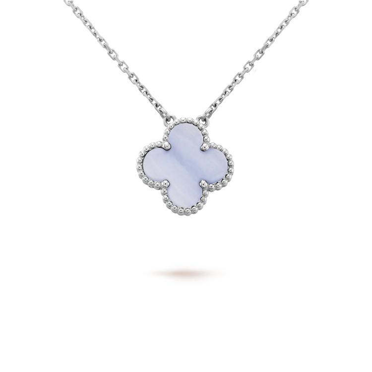 [Olivia Jewelry]CLOVER 15MM BLUE CHALCEDONY NECKLACE SILVER