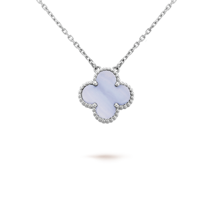 [Olivia Jewelry]CLOVER 15MM BLUE CHALCEDONY NECKLACE SILVER