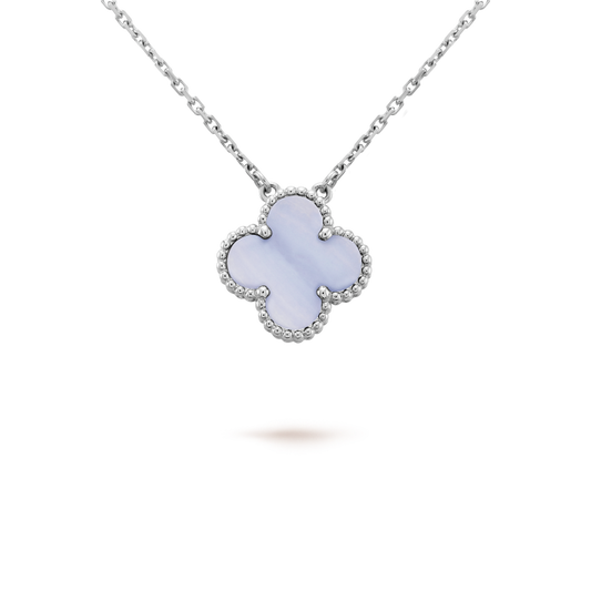 [Olivia Jewelry]CLOVER 15MM BLUE CHALCEDONY NECKLACE SILVER