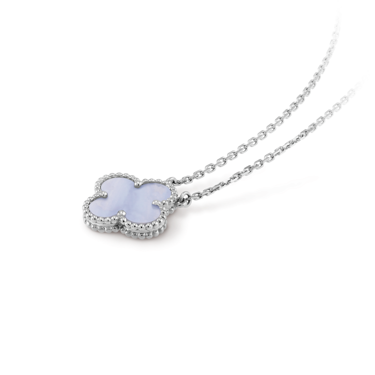 [Olivia Jewelry]CLOVER 15MM BLUE CHALCEDONY NECKLACE SILVER