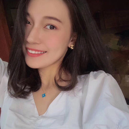 [Olivia Jewelry]CLOVER 15MM DIAMOND AND BLUE AGATE NECKLACE
