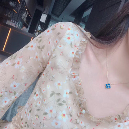 [Olivia Jewelry]CLOVER 15MM DIAMOND AND BLUE AGATE NECKLACE