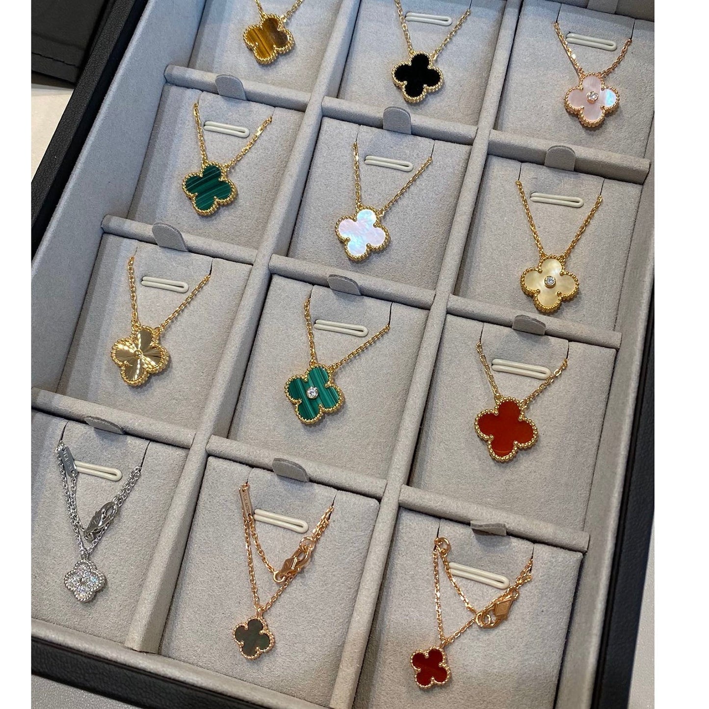 [Olivia Jewelry]CLOVER 15MM MALACHITE SINGLE FLOWER  NECKLACE