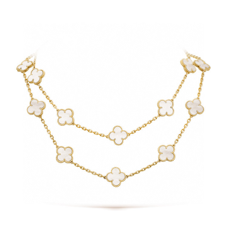 [Olivia Jewelry]CLOVER 20 MOTIFS WHITE MOP NECKLACE