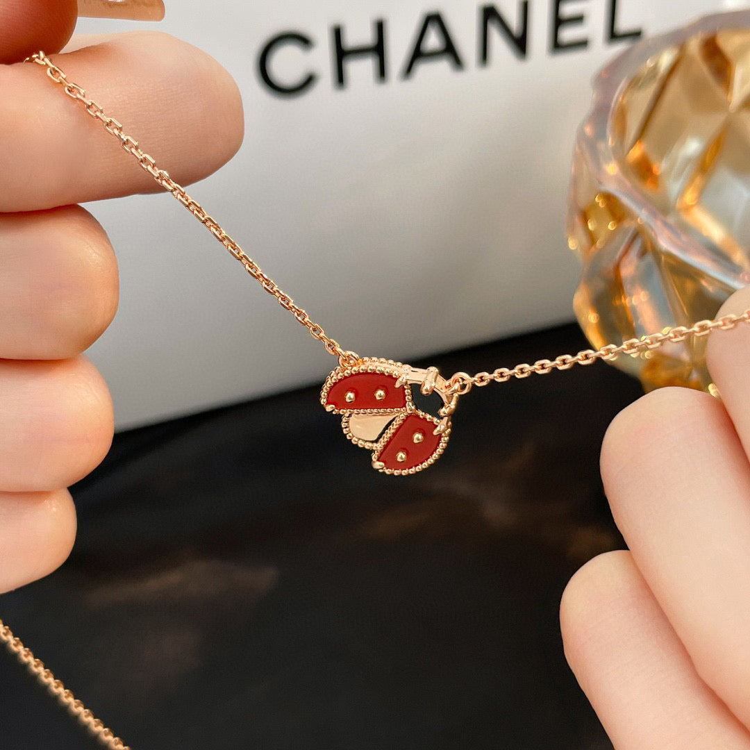 [Olivia Jewelry]LUCKY  CARNELIANS LADYBUG NECKLACE