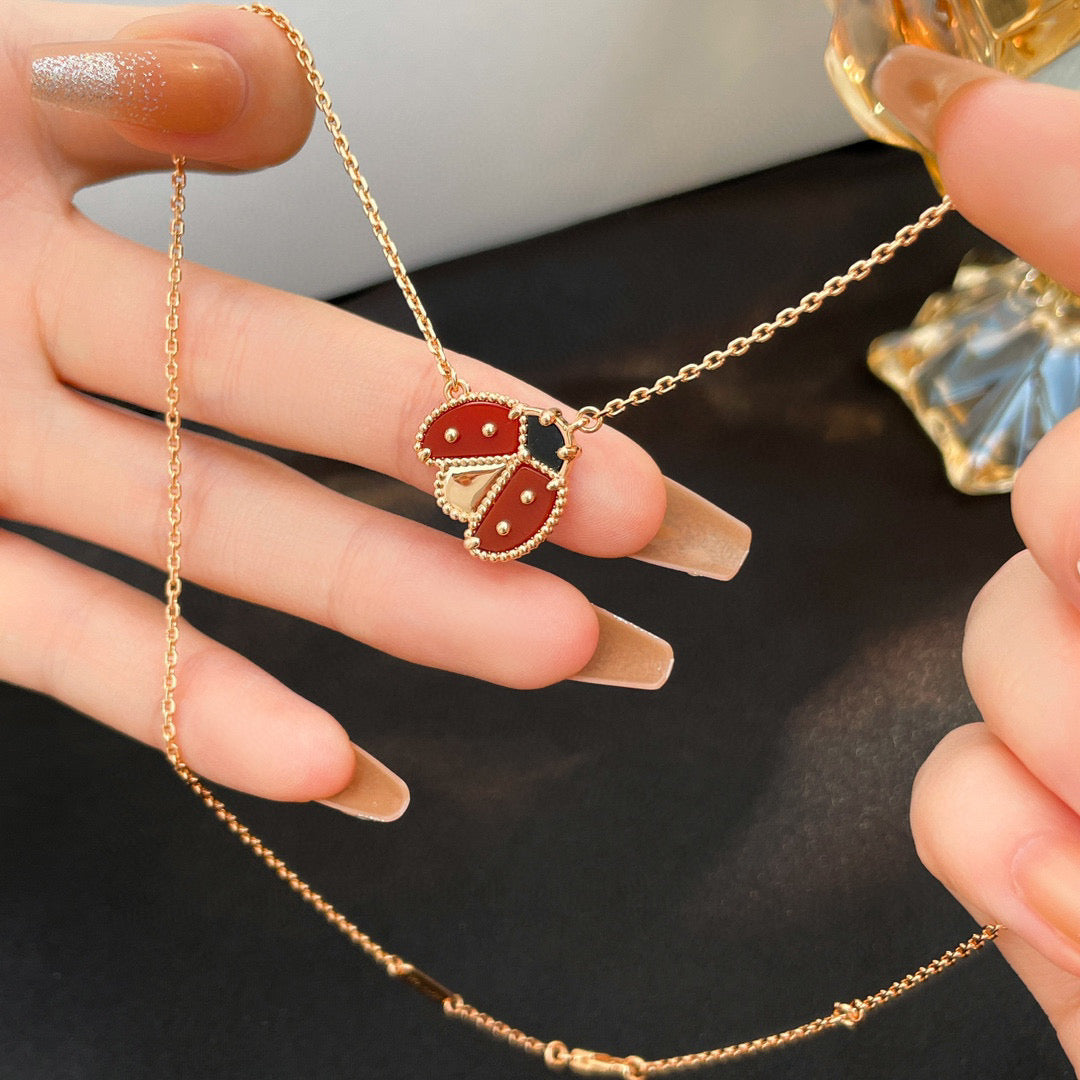 [Olivia Jewelry]LUCKY  CARNELIANS LADYBUG NECKLACE