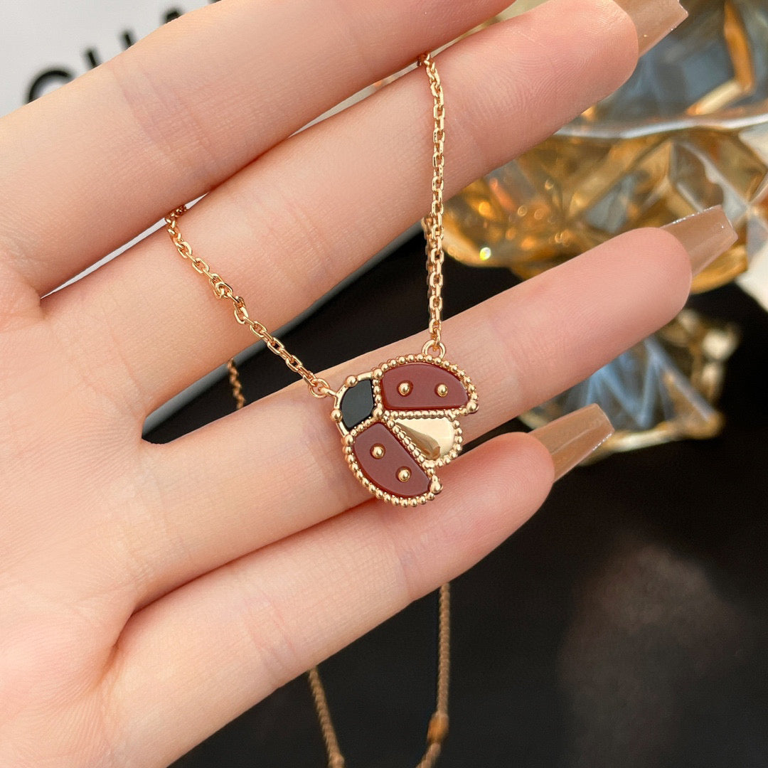 [Olivia Jewelry]LUCKY  CARNELIANS LADYBUG NECKLACE