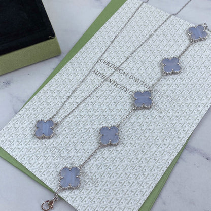 [Olivia JW]CLOVER  5 MOTIF PURPLE CHALCEDONY BRACELET SILVER