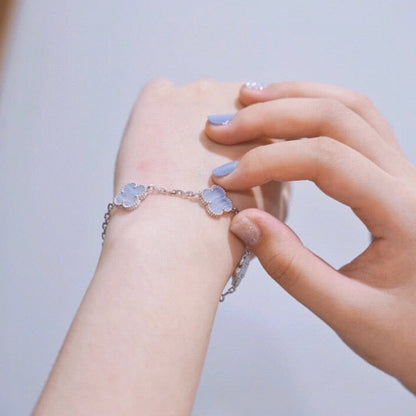 [Olivia JW]CLOVER  5 MOTIF PURPLE CHALCEDONY BRACELET SILVER