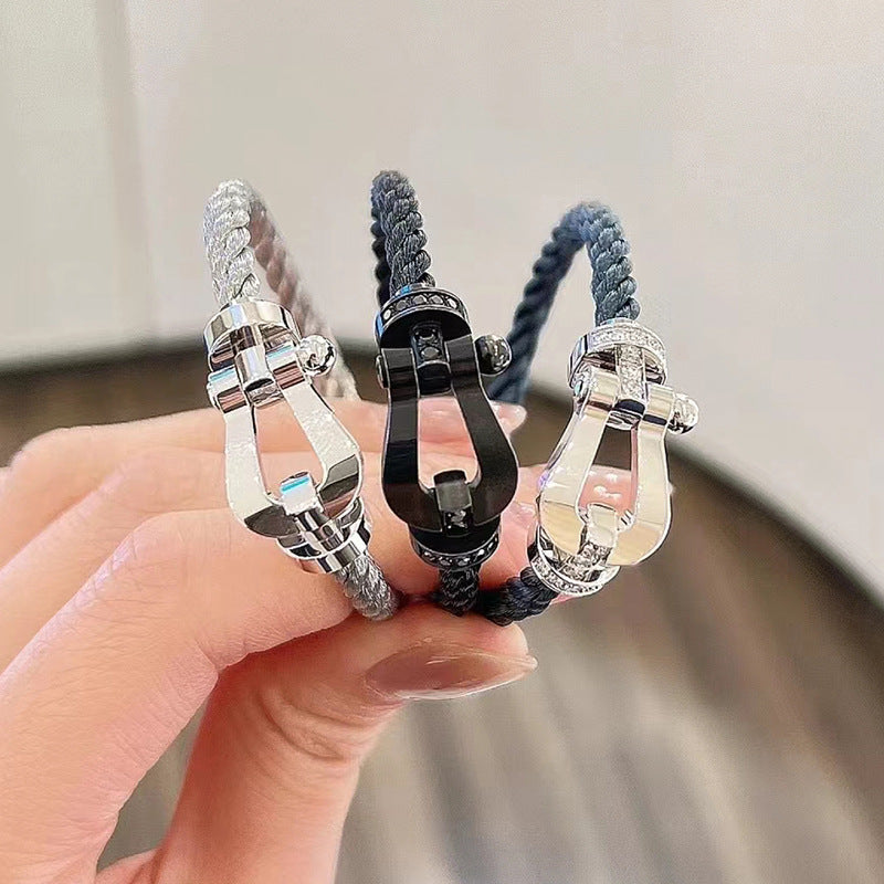 [Olivia Jewelry]FORCE LARGE HORSESHOE FULL DIAMOND BRACELET ROSE GOLD