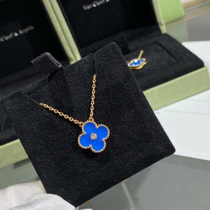 [Olivia Jewelry]CLOVER 15MM DIAMOND AND BLUE AGATE NECKLACE