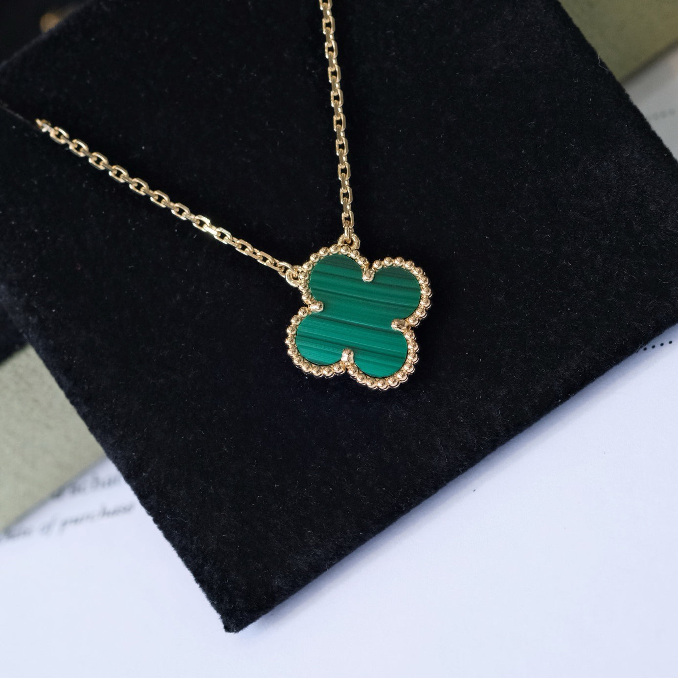 [Olivia Jewelry]CLOVER 15MM MALACHITE SINGLE FLOWER  NECKLACE