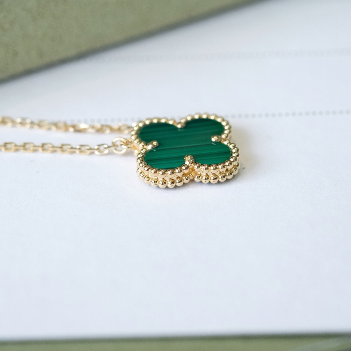 [Olivia Jewelry]CLOVER 15MM MALACHITE SINGLE FLOWER  NECKLACE