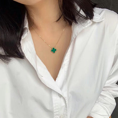[Olivia Jewelry]CLOVER 15MM MALACHITE SINGLE FLOWER  NECKLACE