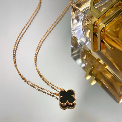 [Olivia Jewelry]CLOVER 15MM BLACK ONYX SINGLE FLOWER NECKLACE