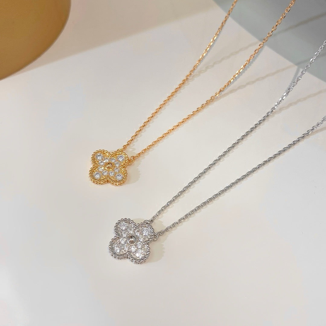 [Olivia Jewelry]CLOVER 15MM DIAMOND SINGLE FLOWER NECKLACE