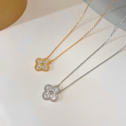[Olivia Jewelry]CLOVER 15MM DIAMOND SINGLE FLOWER NECKLACE