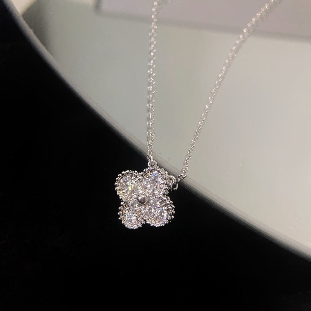 [Olivia Jewelry]CLOVER 15MM DIAMOND SINGLE FLOWER NECKLACE