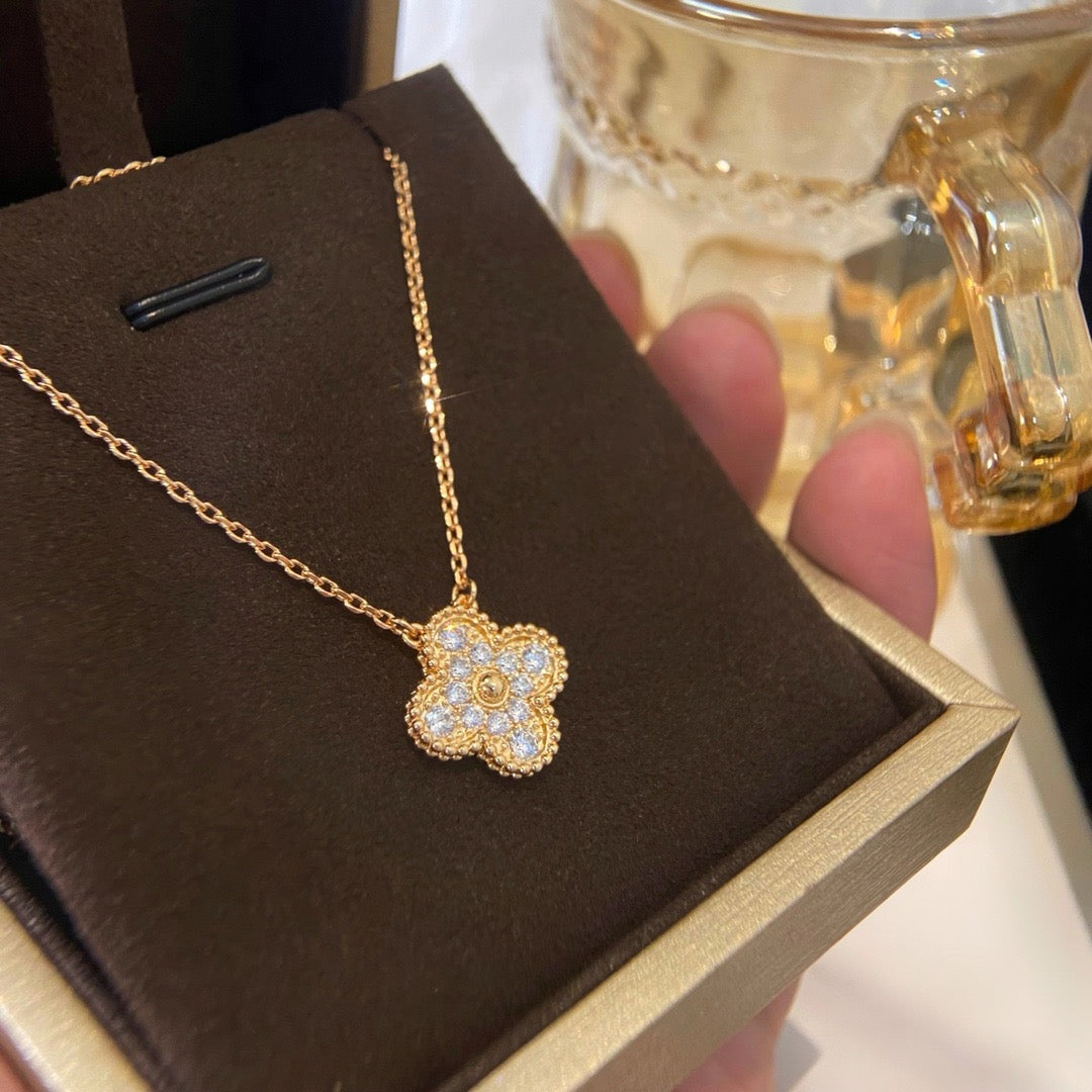 [Olivia Jewelry]CLOVER 15MM DIAMOND SINGLE FLOWER NECKLACE