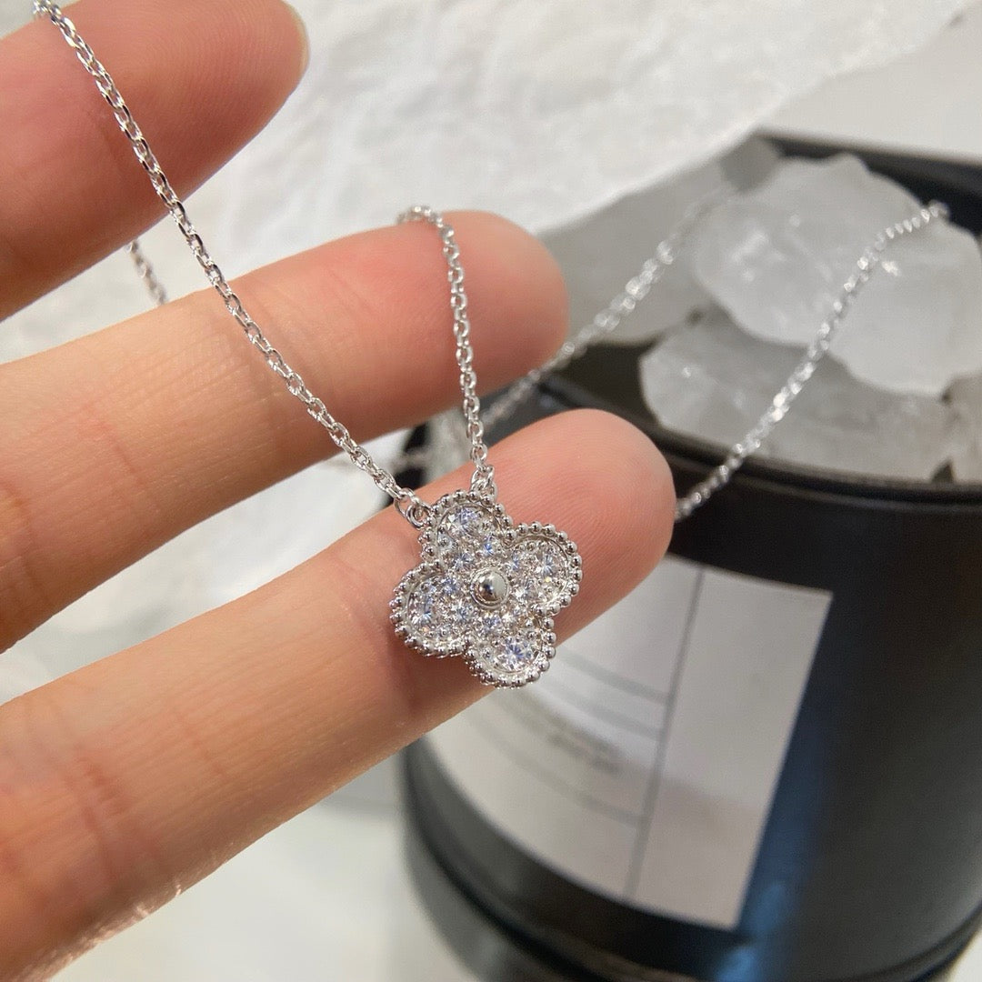 [Olivia Jewelry]CLOVER 15MM DIAMOND SINGLE FLOWER NECKLACE