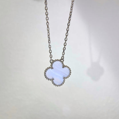 [Olivia Jewelry]CLOVER 15MM BLUE CHALCEDONY NECKLACE SILVER