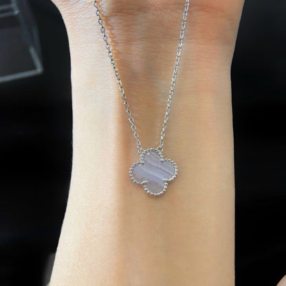 [Olivia Jewelry]CLOVER 15MM BLUE CHALCEDONY NECKLACE SILVER