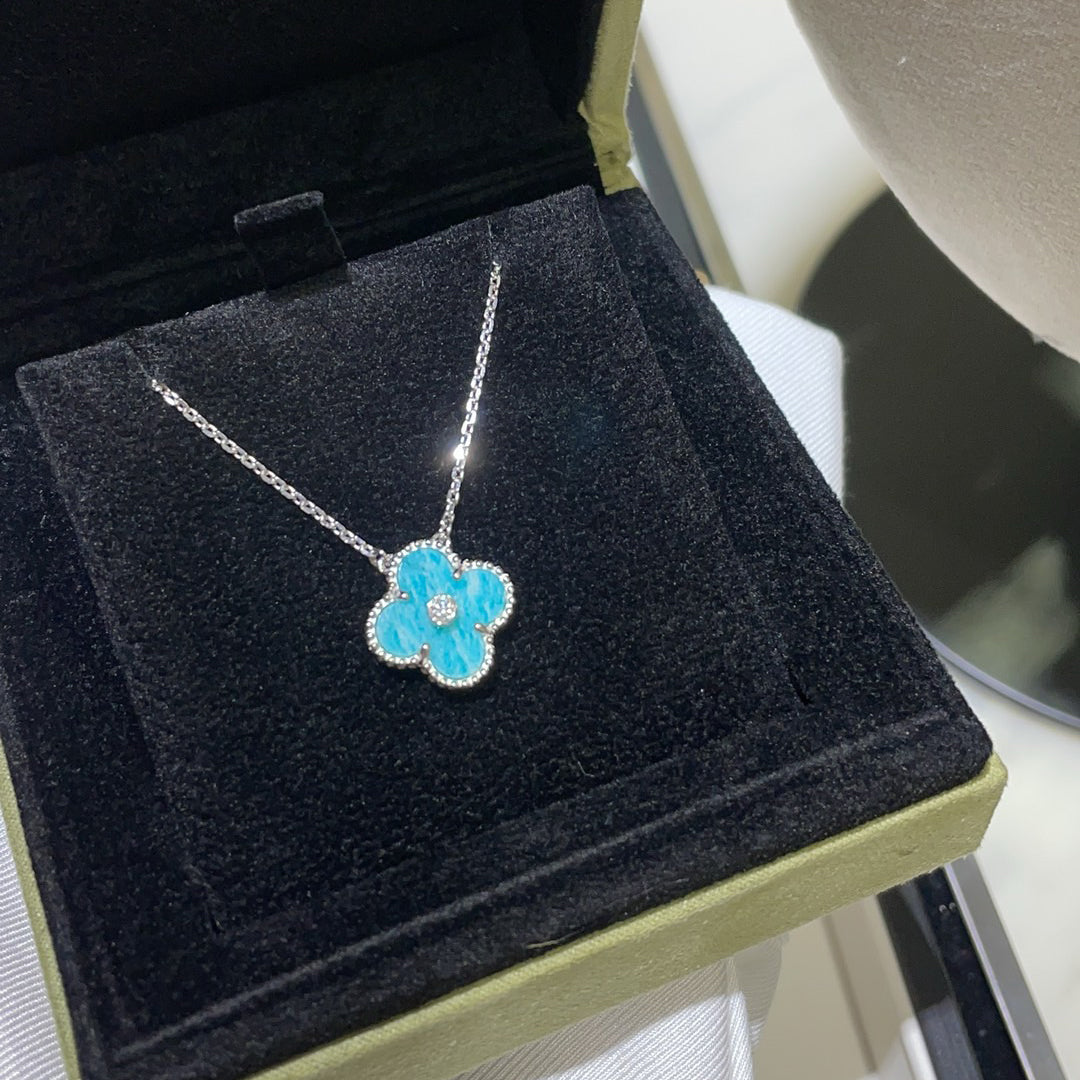 [Olivia Jewelry]CLOVER 15MM DIAMOND SVRES PORCELAIN  NECKLACE SILVER