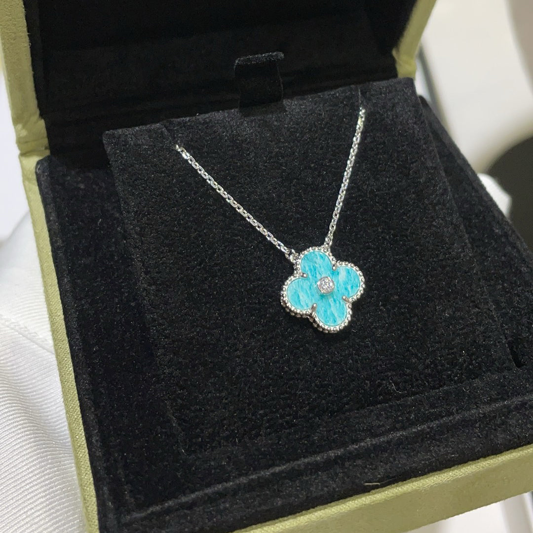 [Olivia Jewelry]CLOVER 15MM DIAMOND SVRES PORCELAIN  NECKLACE SILVER