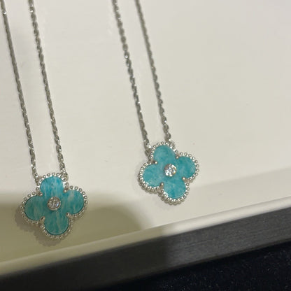 [Olivia Jewelry]CLOVER 15MM DIAMOND SVRES PORCELAIN  NECKLACE SILVER