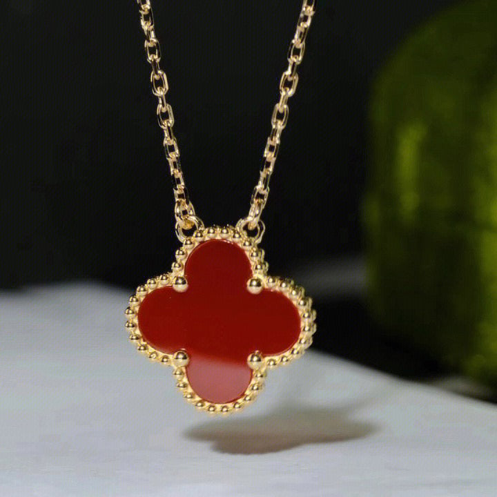 [Olivia Jewelry]CLOVER 15MM CARNELIAN SINGLE FLOWER NECKLACE