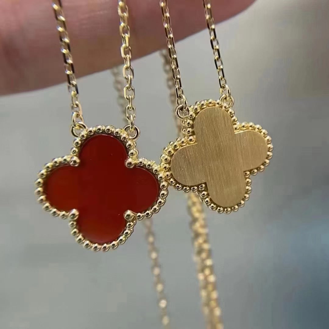 [Olivia Jewelry]CLOVER 15MM CARNELIAN SINGLE FLOWER NECKLACE