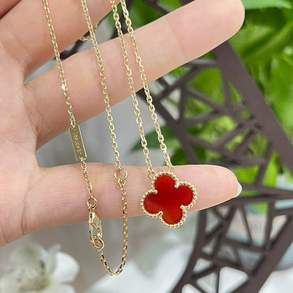 [Olivia Jewelry]CLOVER 15MM CARNELIAN SINGLE FLOWER NECKLACE