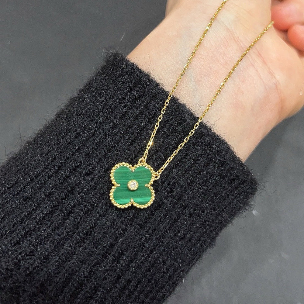 [Olivia Jewelry]CLOVER 15MM DIAMOND TURQUOISE NECKLACE