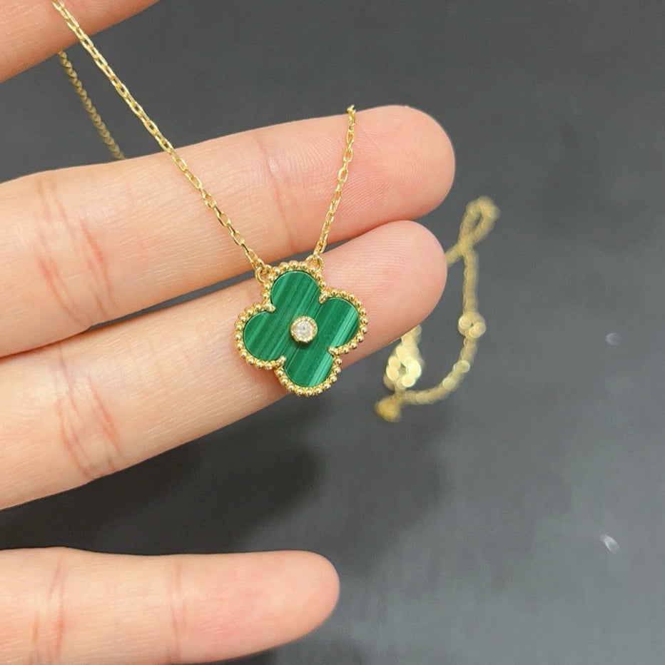 [Olivia Jewelry]CLOVER 15MM DIAMOND TURQUOISE NECKLACE