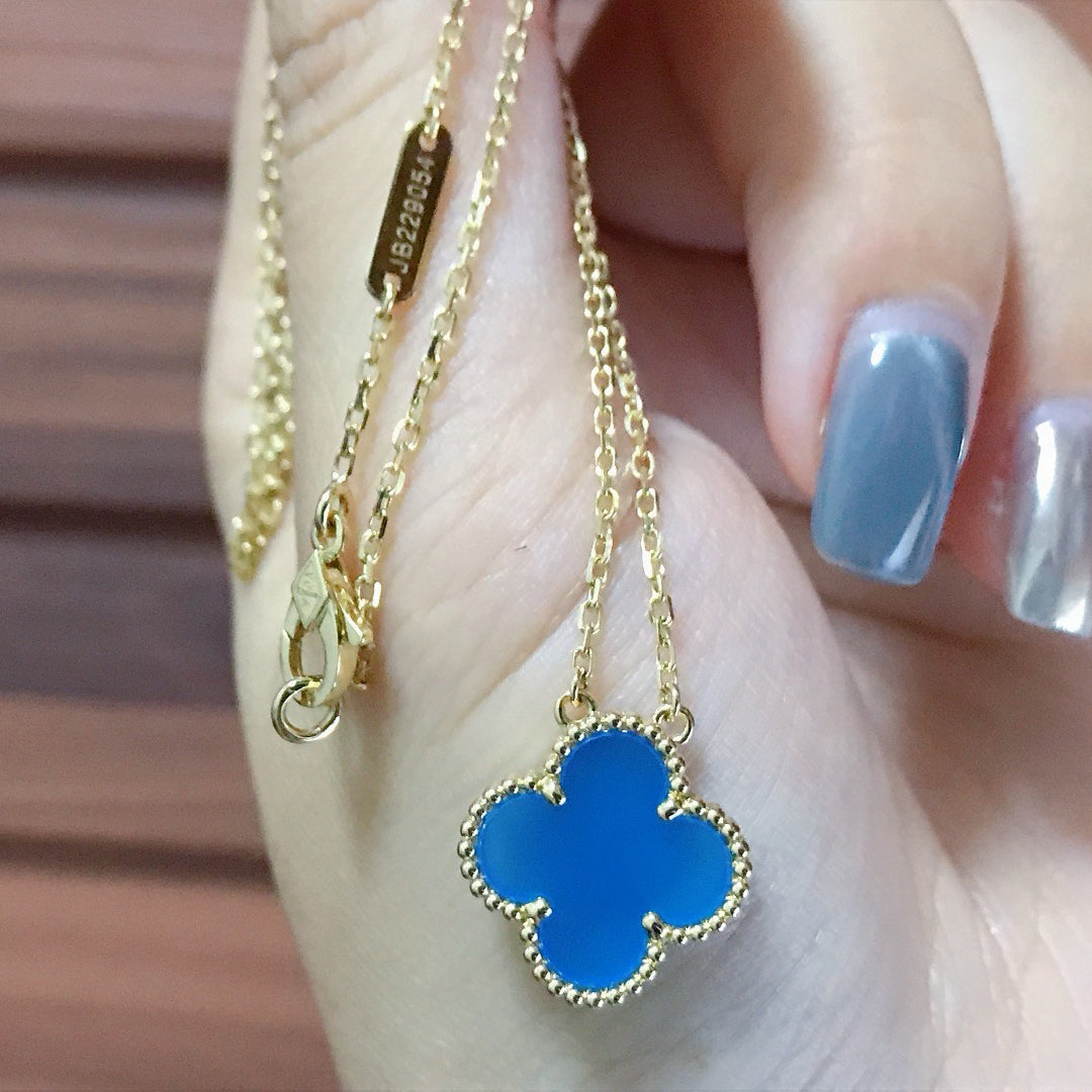 [Olivia Jewelry]CLOVER 15MM BLUE AGATE NECKLACE