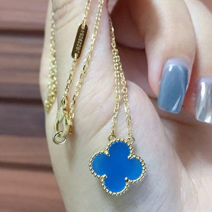 [Olivia Jewelry]CLOVER 15MM BLUE AGATE NECKLACE
