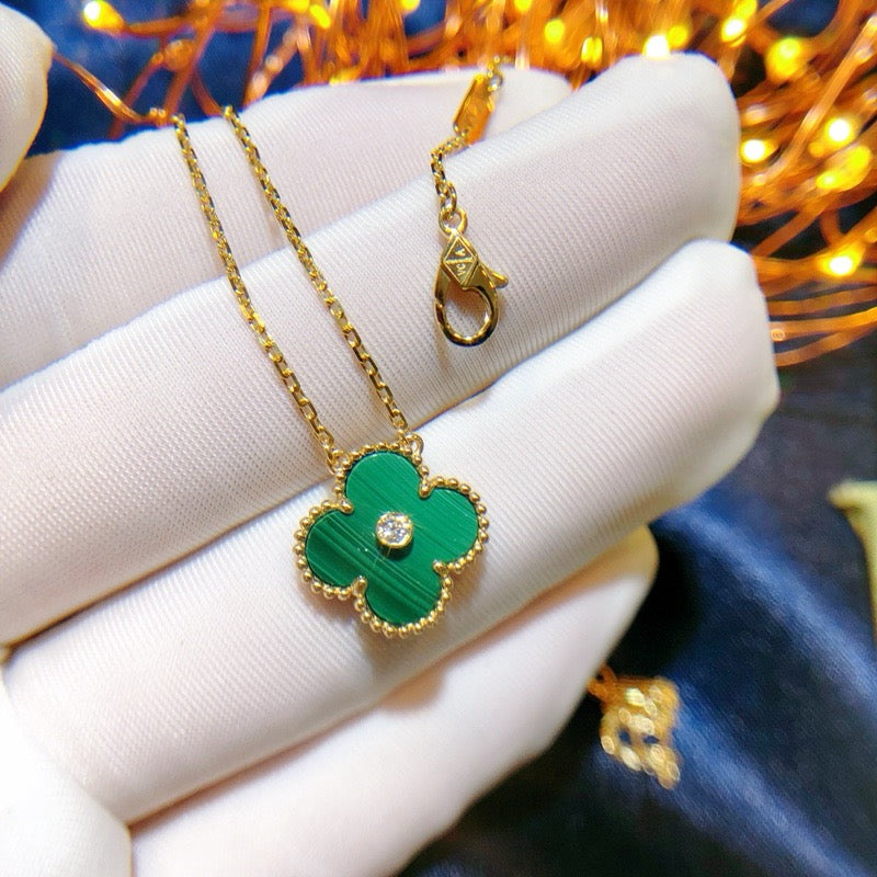 [Olivia Jewelry]CLOVER 15MM DIAMOND TURQUOISE NECKLACE