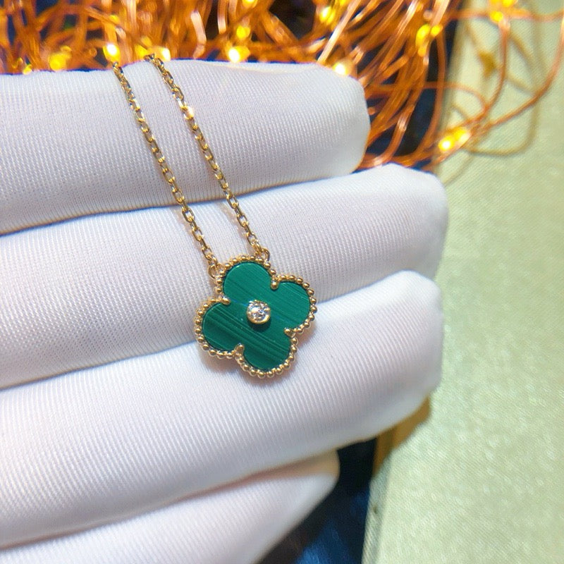[Olivia Jewelry]CLOVER 15MM DIAMOND TURQUOISE NECKLACE